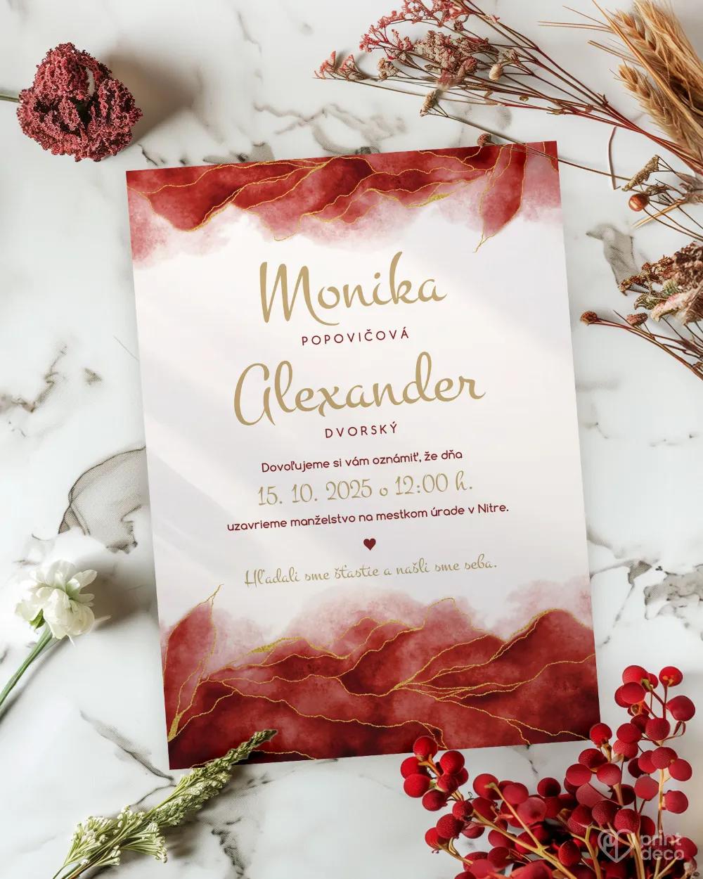 Svadobné oznámenia - Abstrakt IV. bordová 1/2