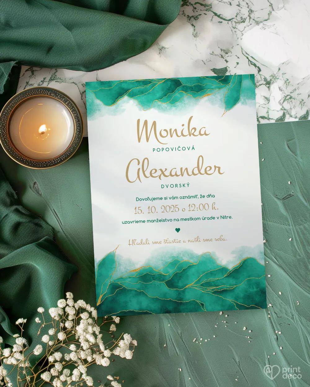 Svadobné oznámenia - Abstrakt IV. smaragdová 1/2