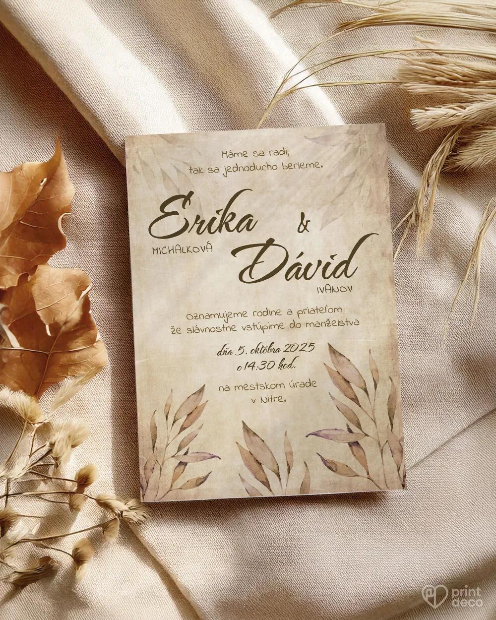 Svadobné oznámenia - Vintage Listy 1/2