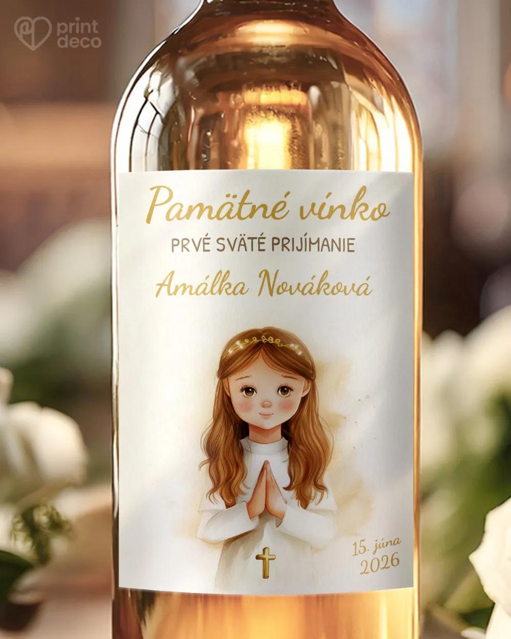 Etikety na víno a pálenku zo sviatosti krstu, prijímania, konfirmácie - motív 14 dievča