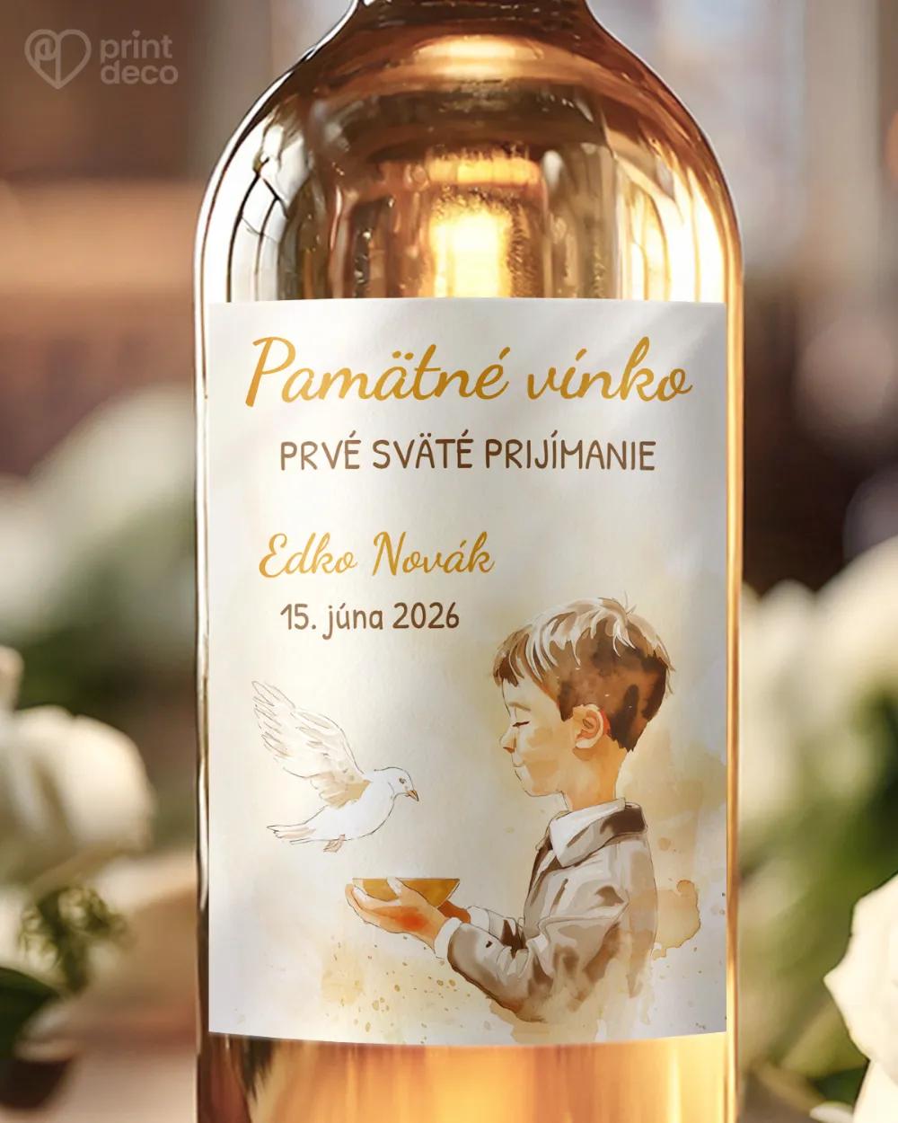 Etikety na víno a pálenku zo sviatosti krstu, prijímania, konfirmácie - motív 15 chlapec