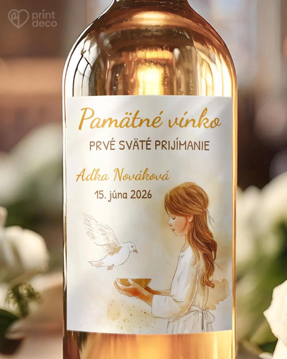 Etikety na víno a pálenku zo sviatosti krstu, prijímania, konfirmácie - motív 15 dievča