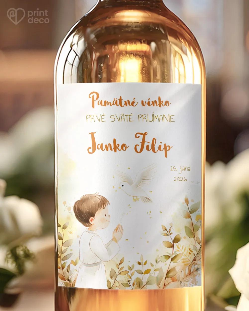 Etikety na víno a pálenku zo sviatosti krstu, prijímania, konfirmácie - motív 17 chlapec