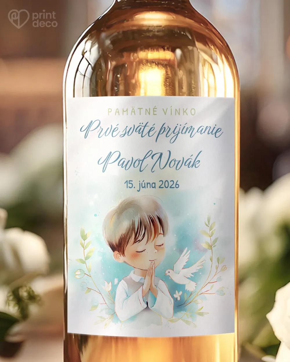 Etikety na víno a pálenku zo sviatosti krstu, prijímania, konfirmácie - motív 18 chlapec