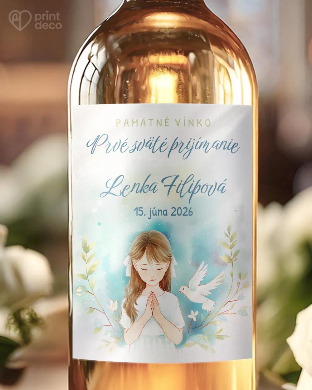 Etikety na víno a pálenku zo sviatosti krstu, prijímania, konfirmácie - motív 18 dievča