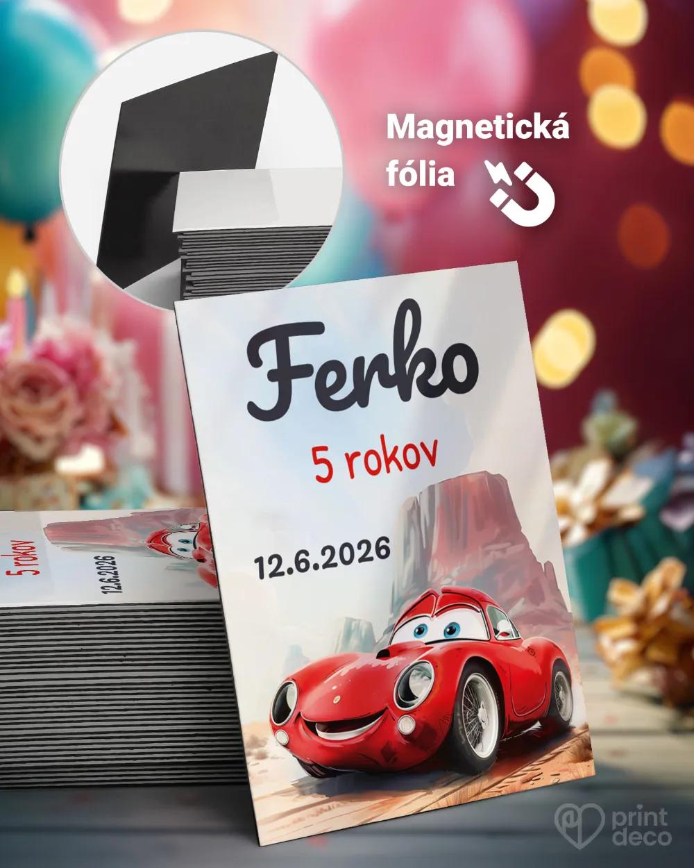 Pamätné magnetky z oslavy obdĺžnik - Červené autíčko