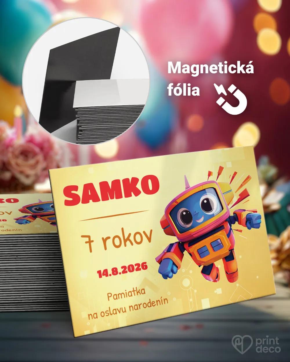 Pamätné magnetky z oslavy obdĺžnik - Robot 01 žltá