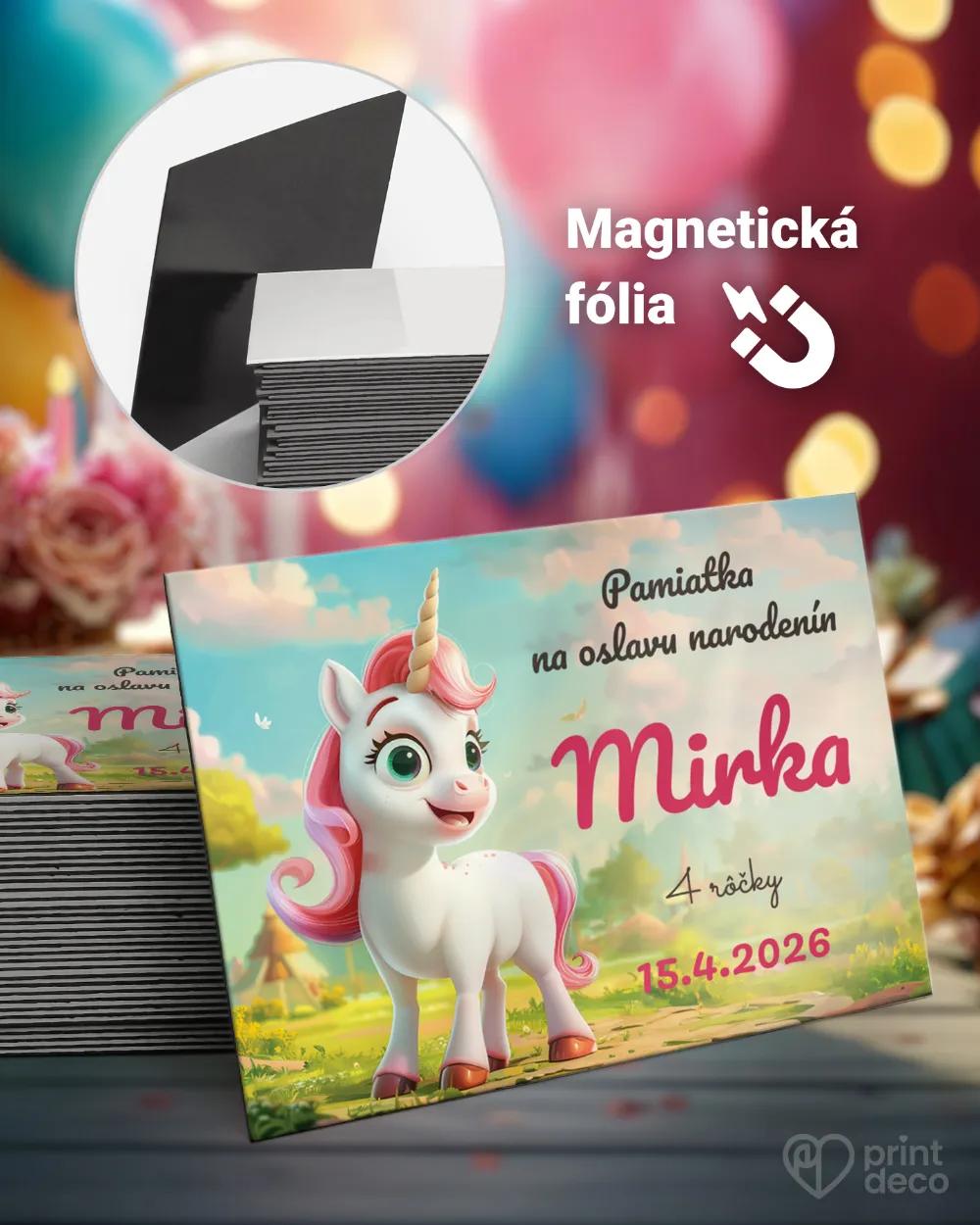 Pamätné magnetky z oslavy obdĺžnik - Ružový jednorožec