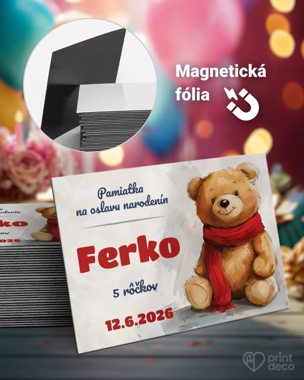 Pamätné magnetky z oslavy obdĺžnik - Macko so šálom