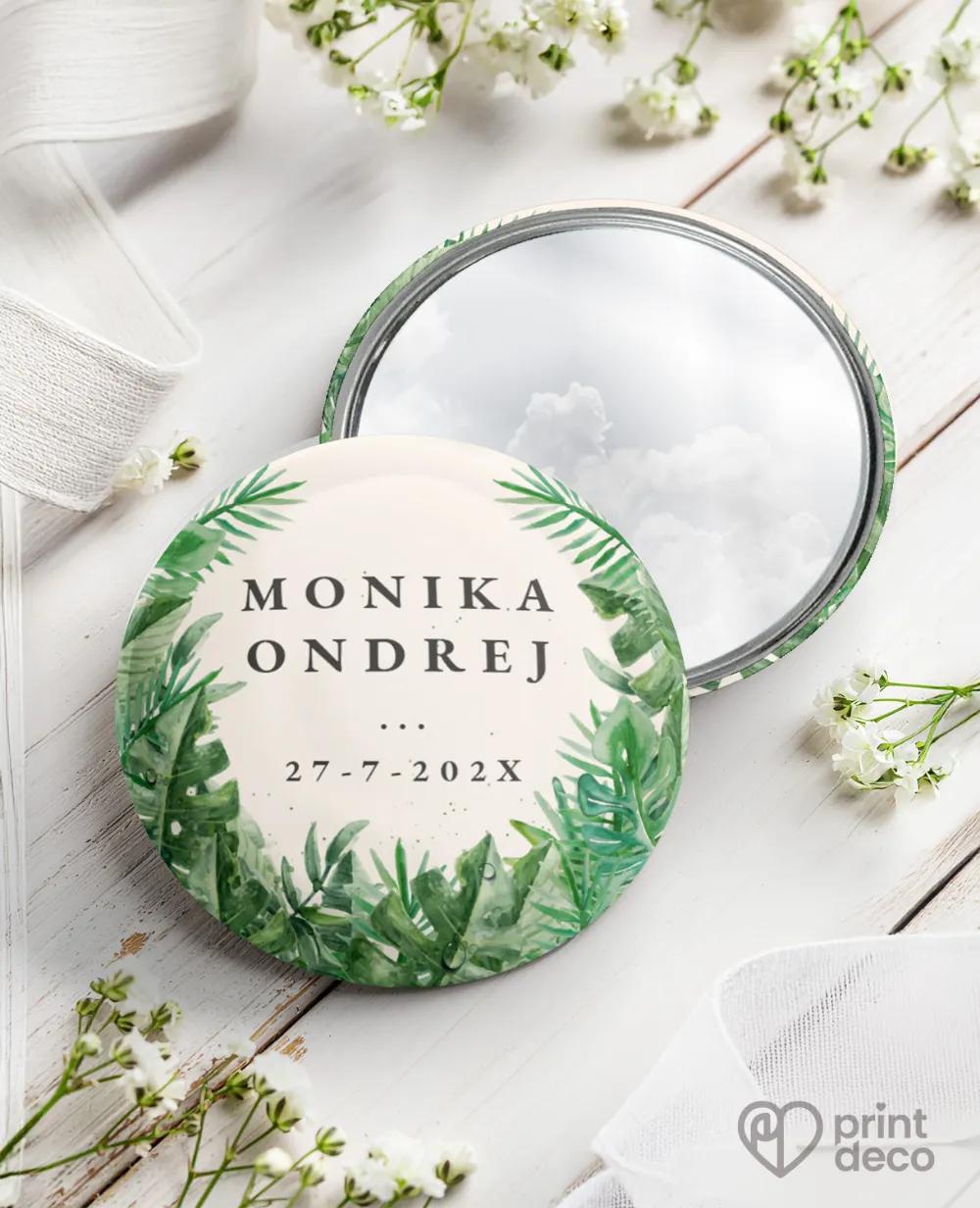 Kovové svadobné zrkadielka v Greenery motíve I.