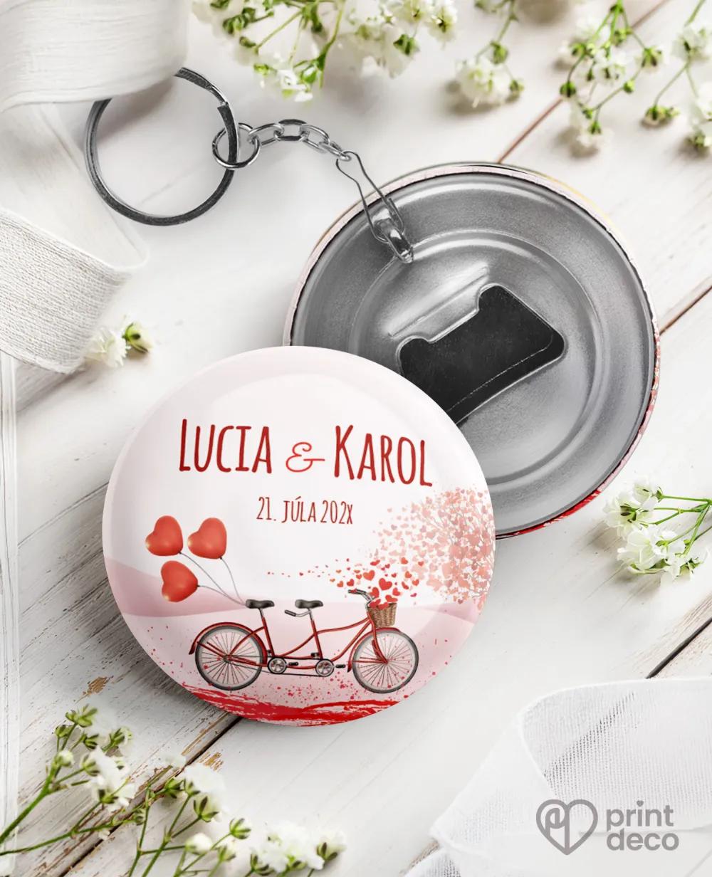 Svadobné kľúčenky s otváračom - Svadobný bicykel