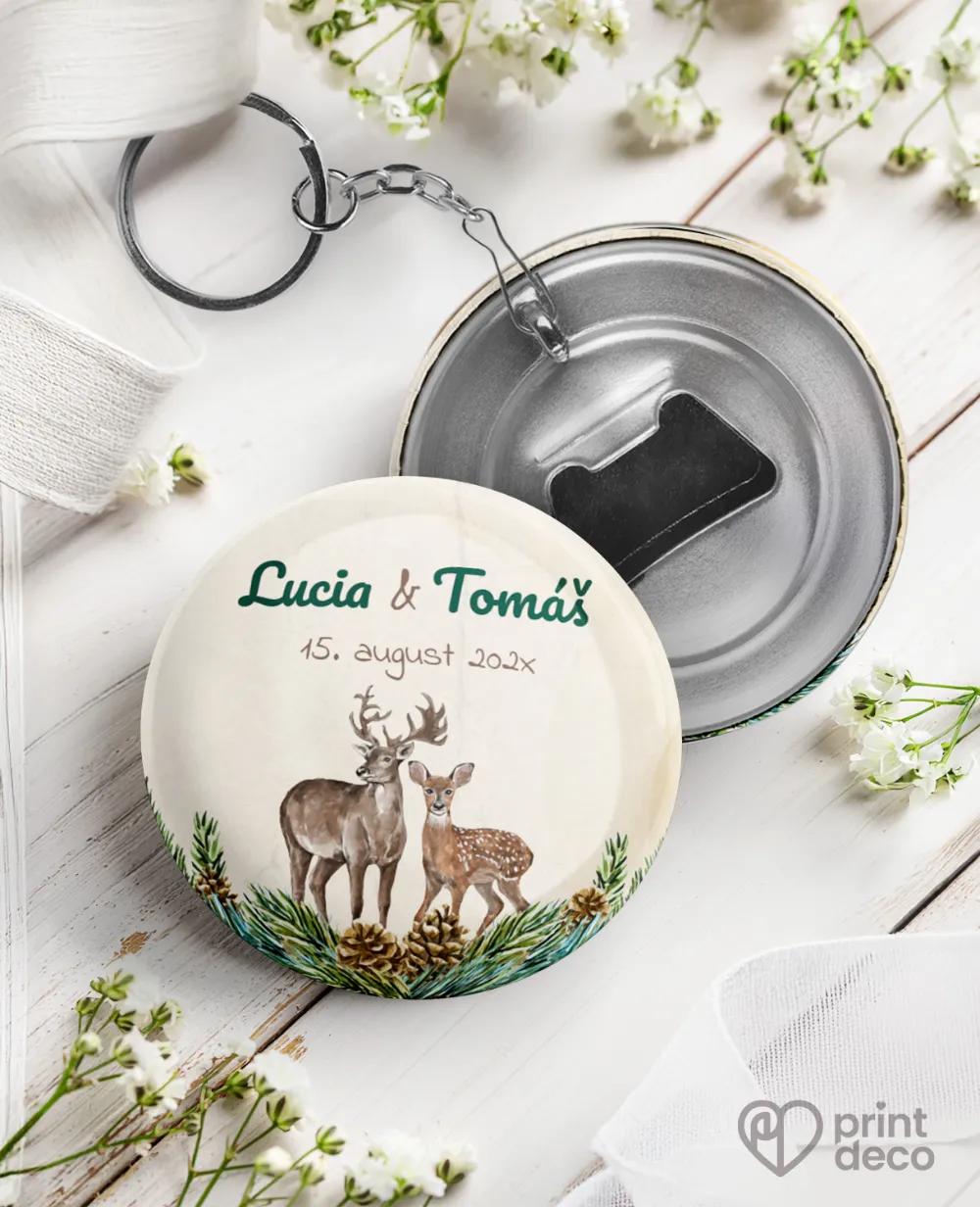 Svadobné kľúčenky s otváračom - Lesnícky / poľovnícky motív