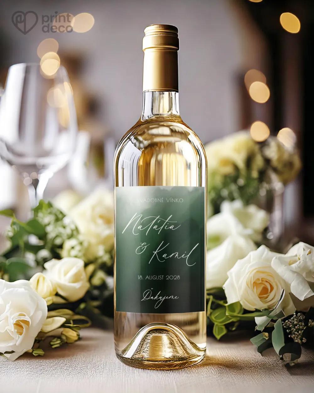 Svadobné etikety - Akvarelová láska (tmavo zelená) 1/2