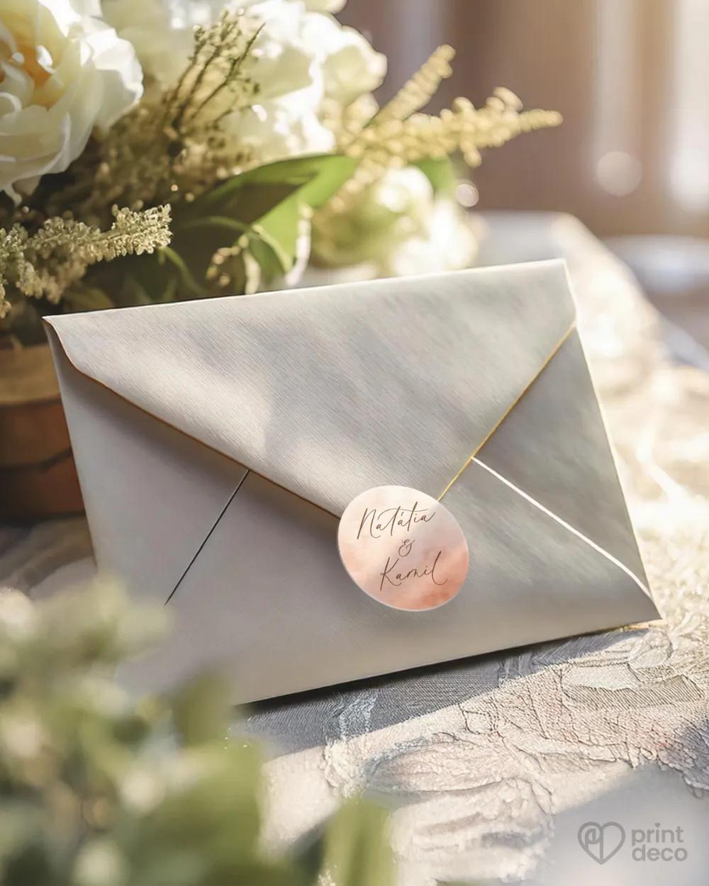 Mini nálepky na obálky / darčeky Akvarelová láska (lososová) 2/3