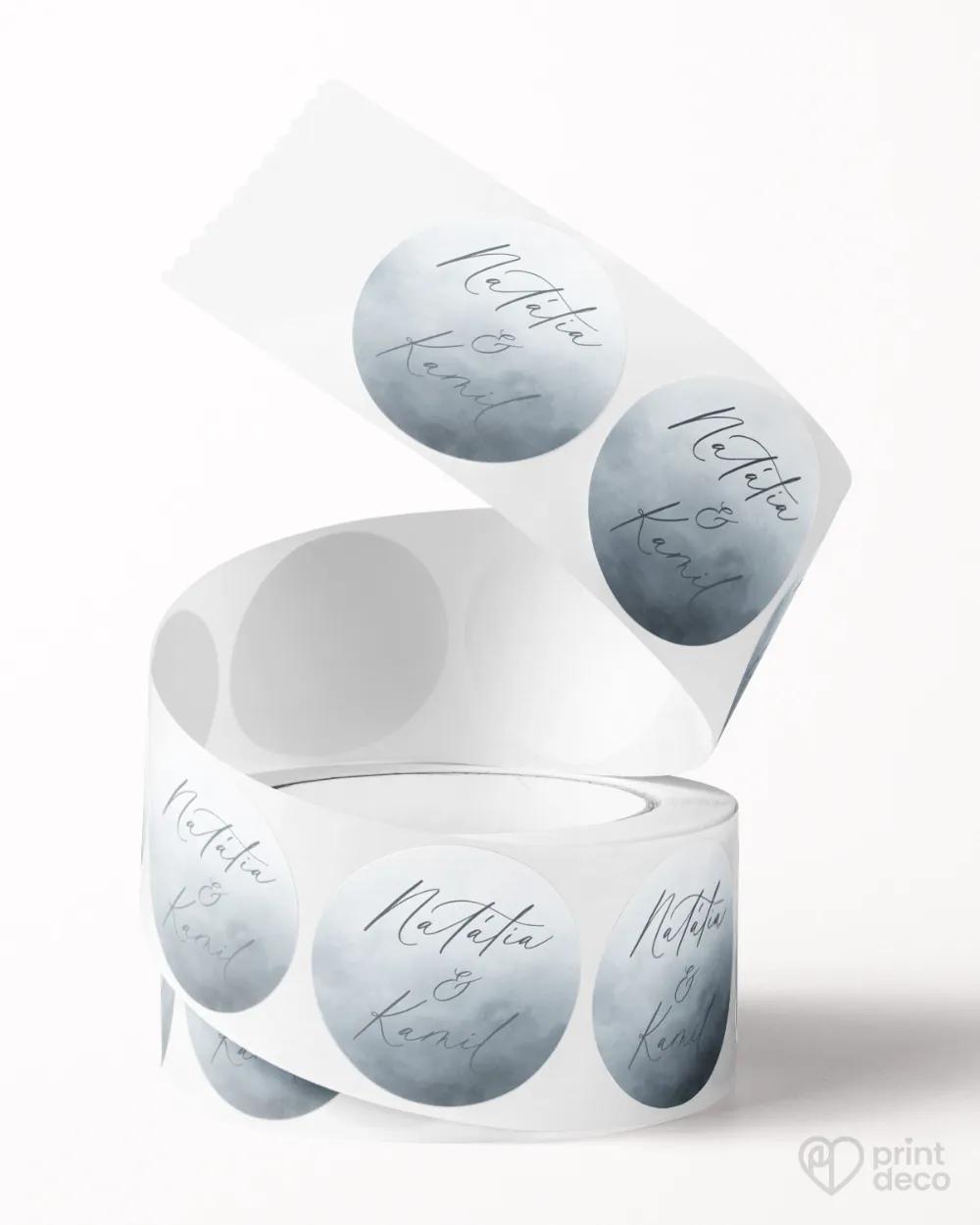 Mini nálepky na obálky / darčeky Akvarelová láska (sivo-modrá) 2/3