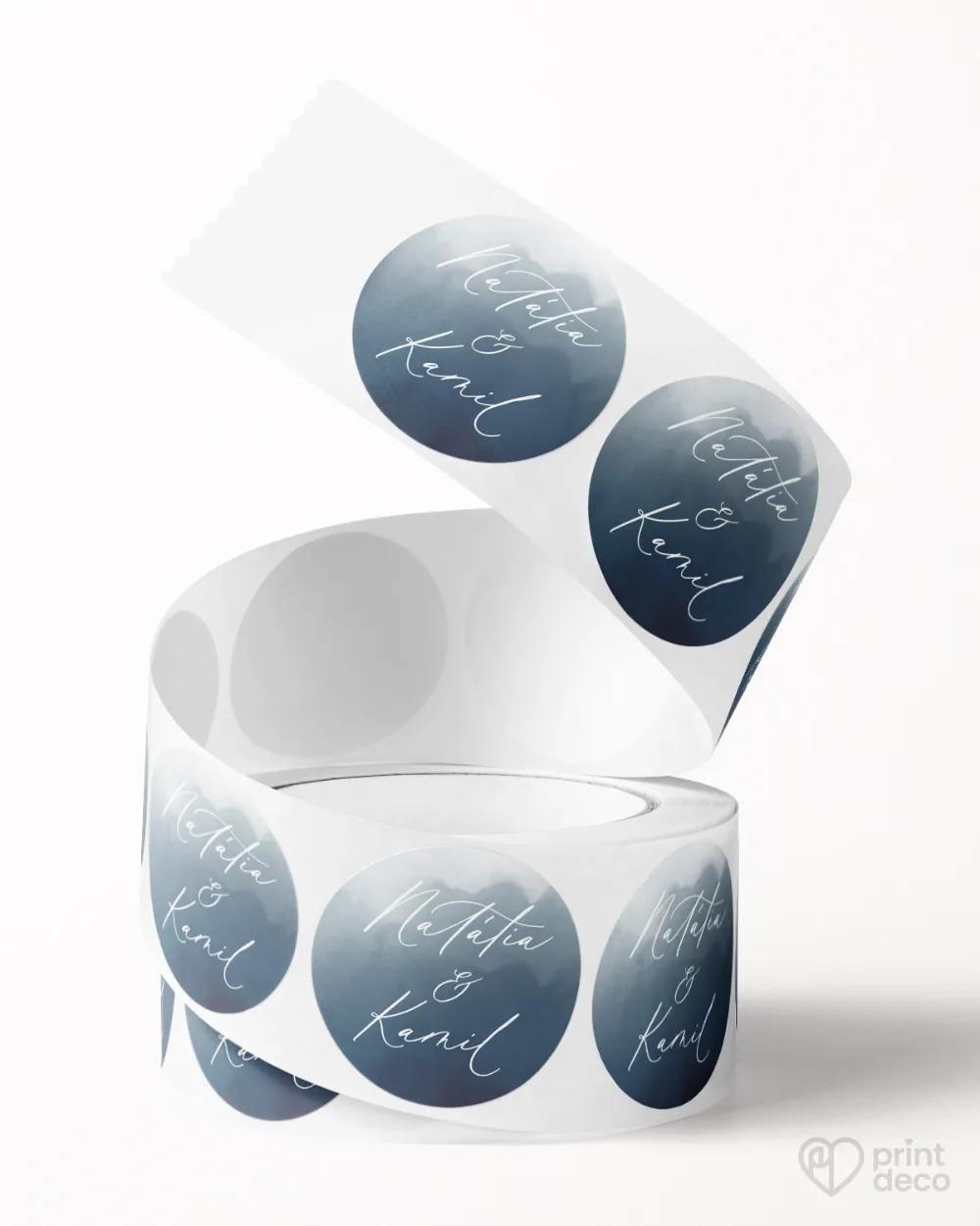 Mini nálepky na obálky / darčeky Akvarelová láska (modrá) 1/3