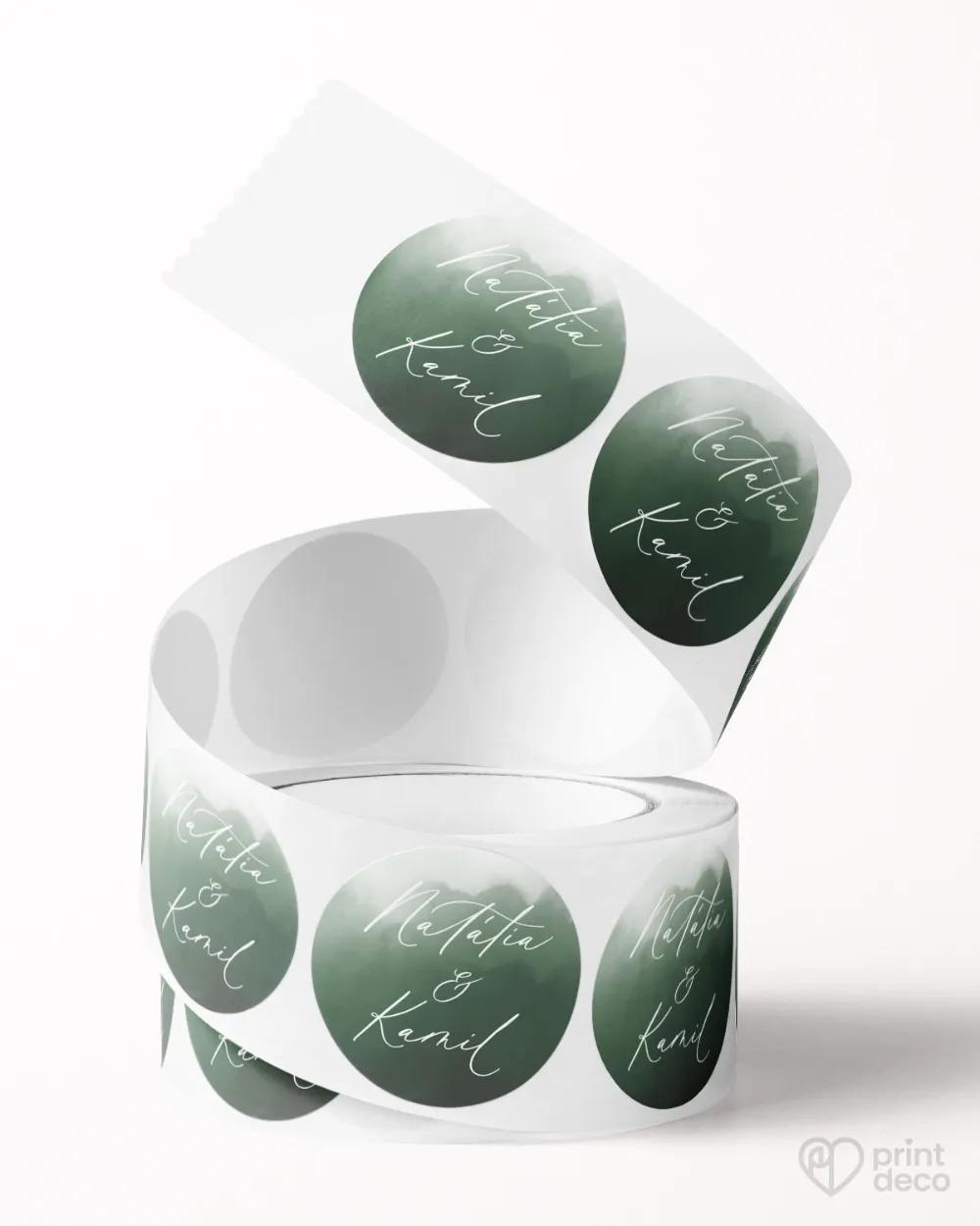 Mini nálepky na obálky / darčeky Akvarelová láska (tmavo zelená) 2/3