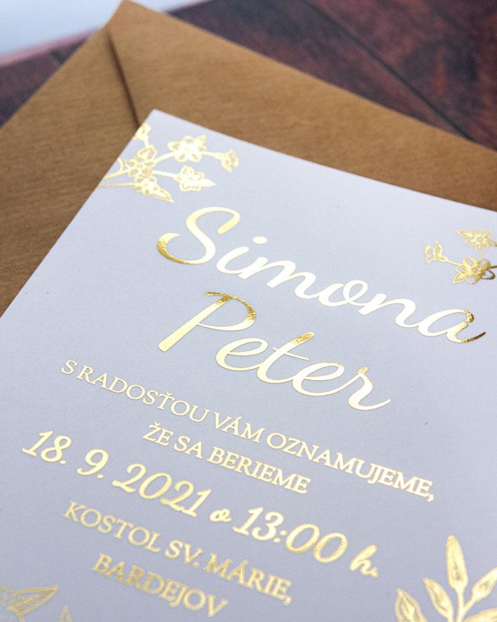 Metalické svadobné oznámenia - Zlaté ruže 5/6
