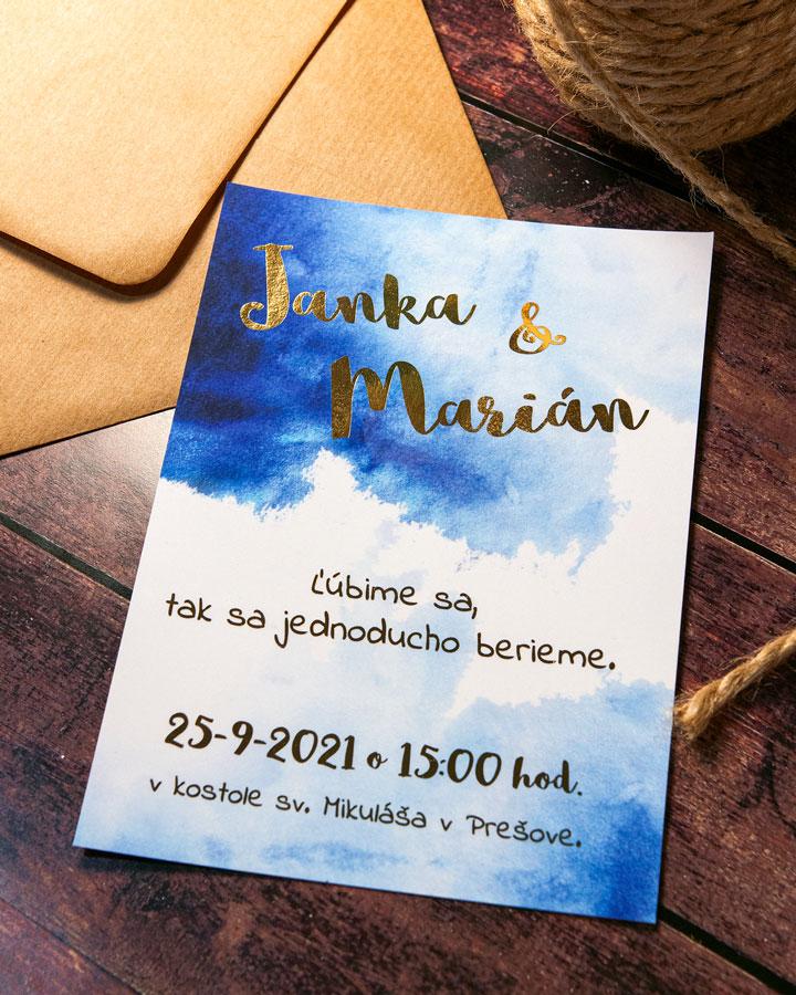 Metalické svadobné oznámenia - Vodové farby