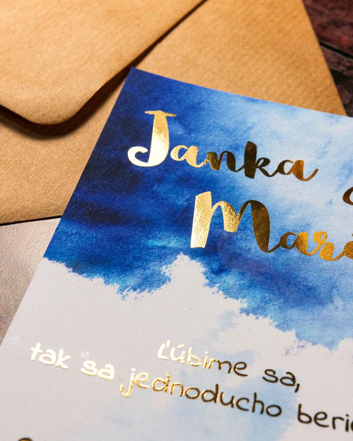 Metalické svadobné oznámenia - Vodové farby 1/4