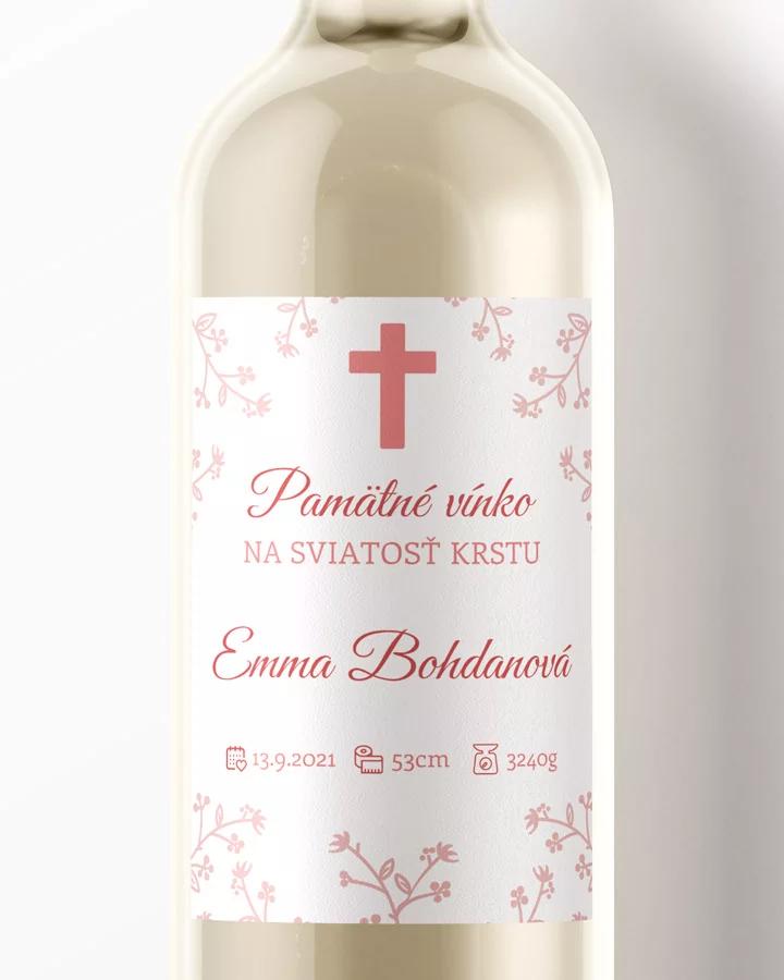 Etikety na víno a pálenku zo sviatosti krstu, prijímania, konfirmácie - motív 05 ružová