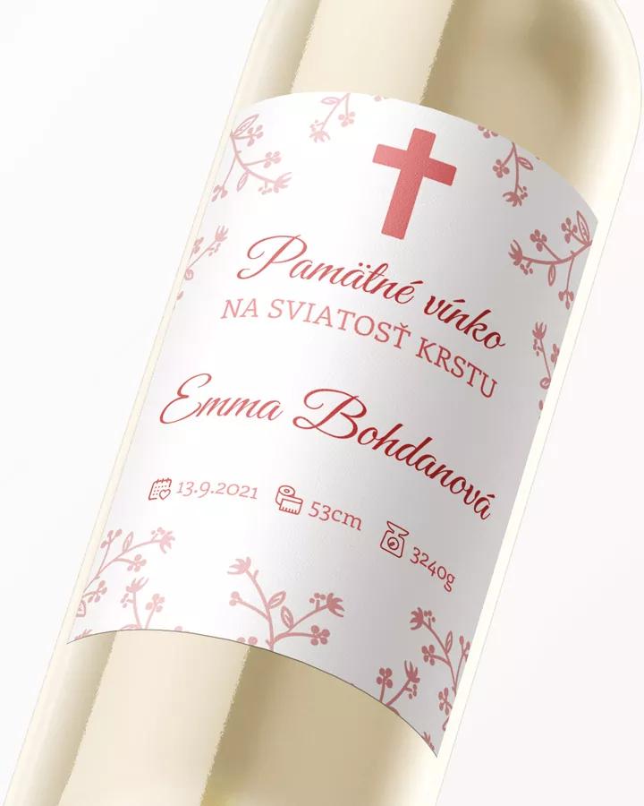 Etikety na víno a pálenku zo sviatosti krstu, prijímania, konfirmácie - motív 05 ružová 2/3