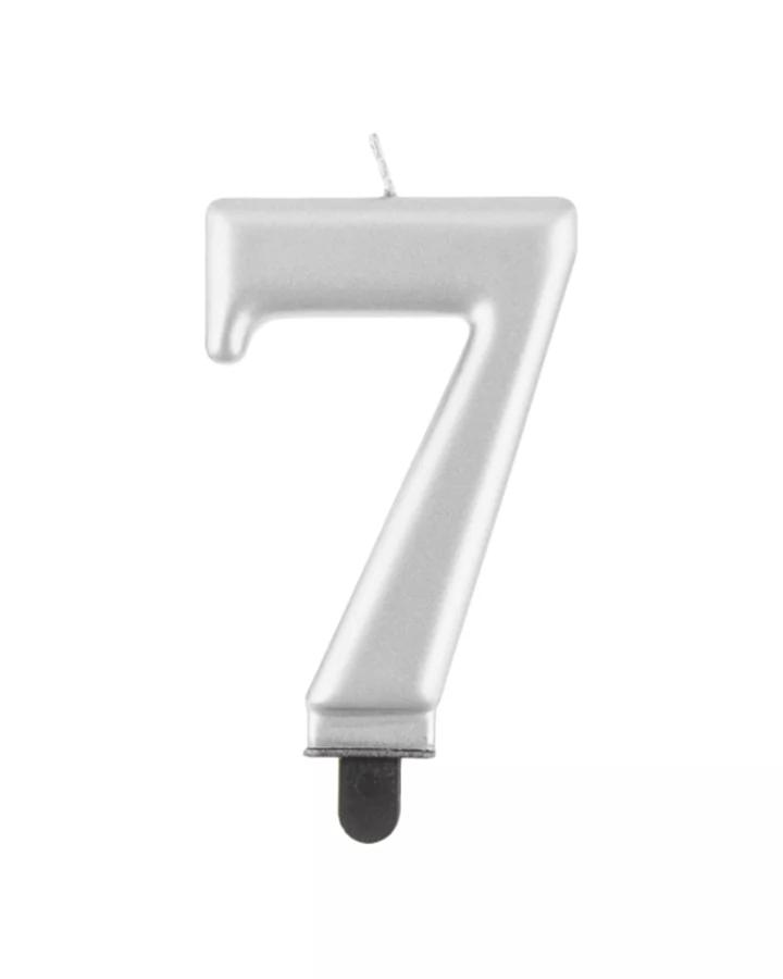 Tortová sviečka 7 metalická strieborná