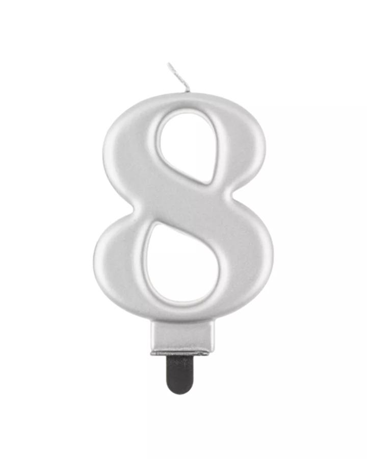 Tortová sviečka 8 metalická strieborná