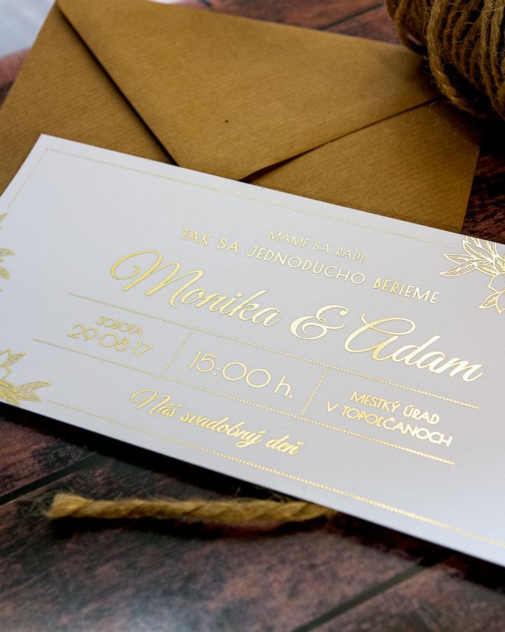 Metalické svadobné oznámenia - Elegantný motív 01