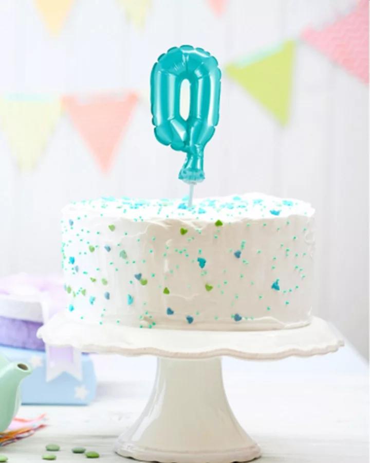 Zápich do torty balón číslo 0 svetlo modrý 13 cm 1/2