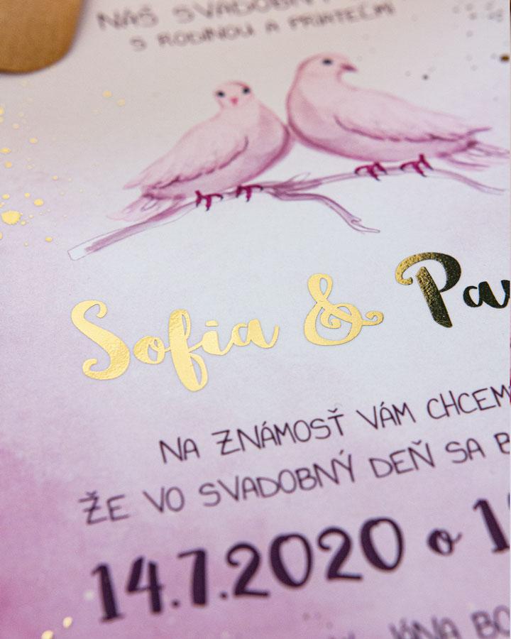 Metalické svadobné oznámenia - Holubice 1/5