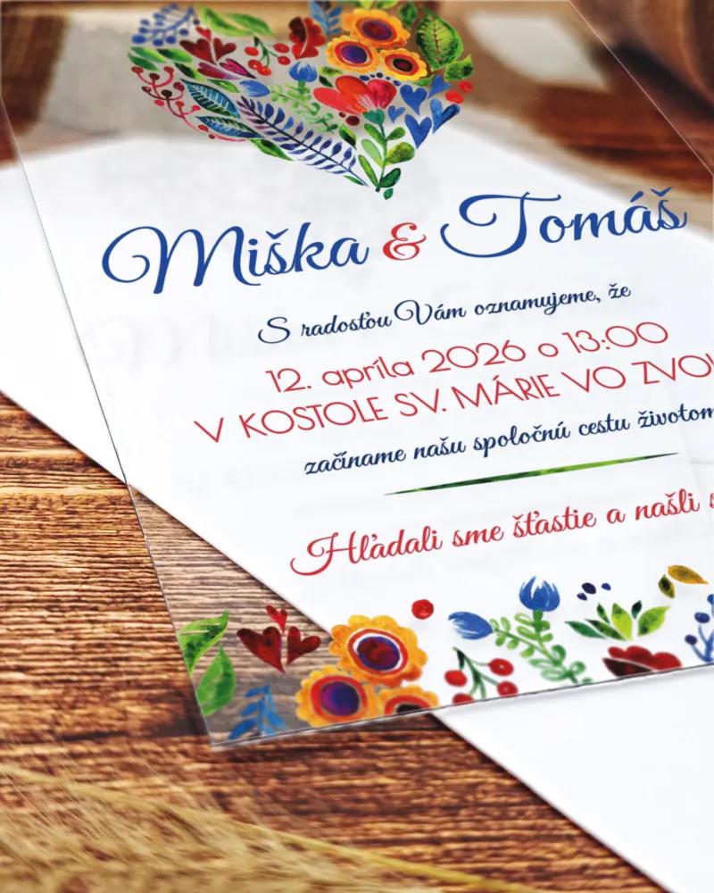 Transparentné svadobné oznámenia s folklórnym motívom 1/2