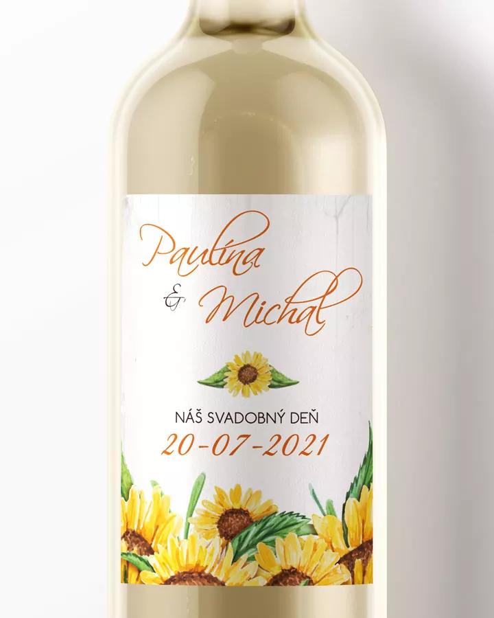 Svadobné etikety na víno / pálenku s motívom slnečnice