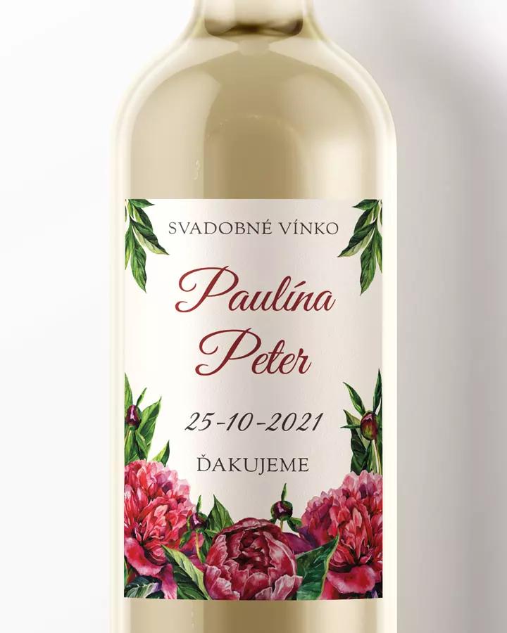 Svadobné etikety na víno / pálenku s motívom pivoniek