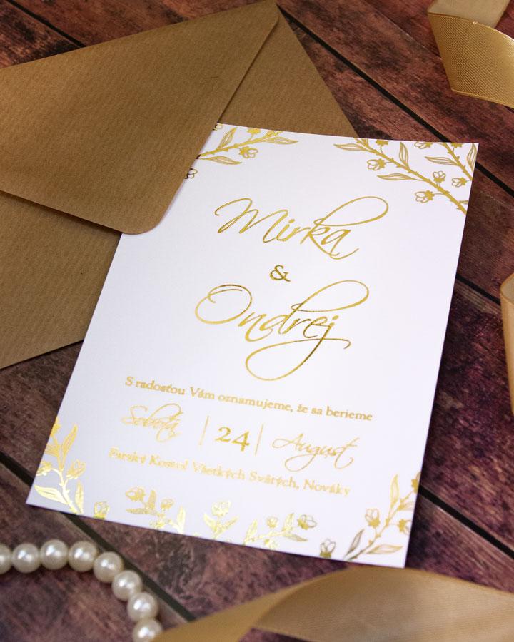Metalické svadobné oznámenia - Elegantný motív 02