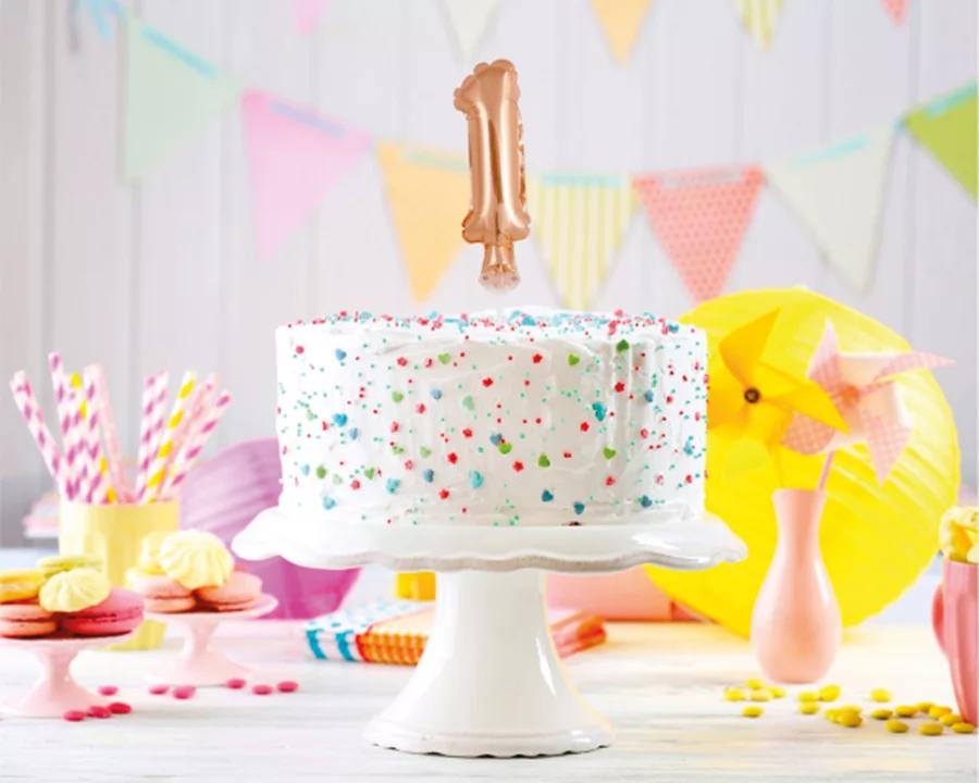 Zápich do torty balón číslo 1 ružovo zlatý 13 cm 2/3
