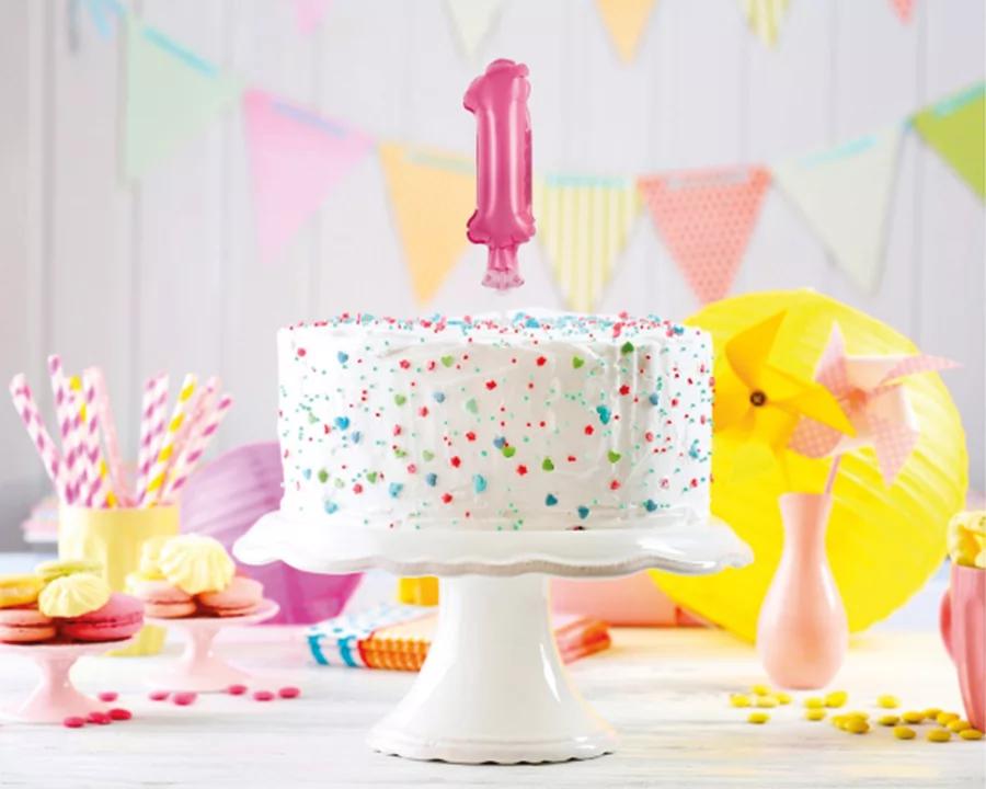 Zápich do torty balón číslo 1 svetlo ružový 13 cm 2/3