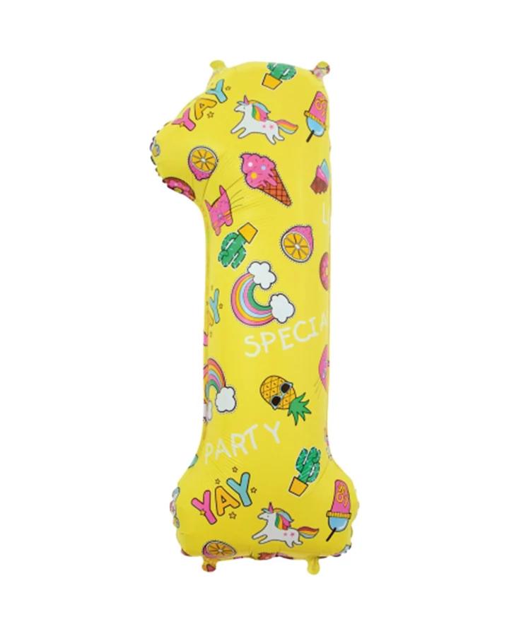 Balón číslo 1 žltý detský motív 78cm