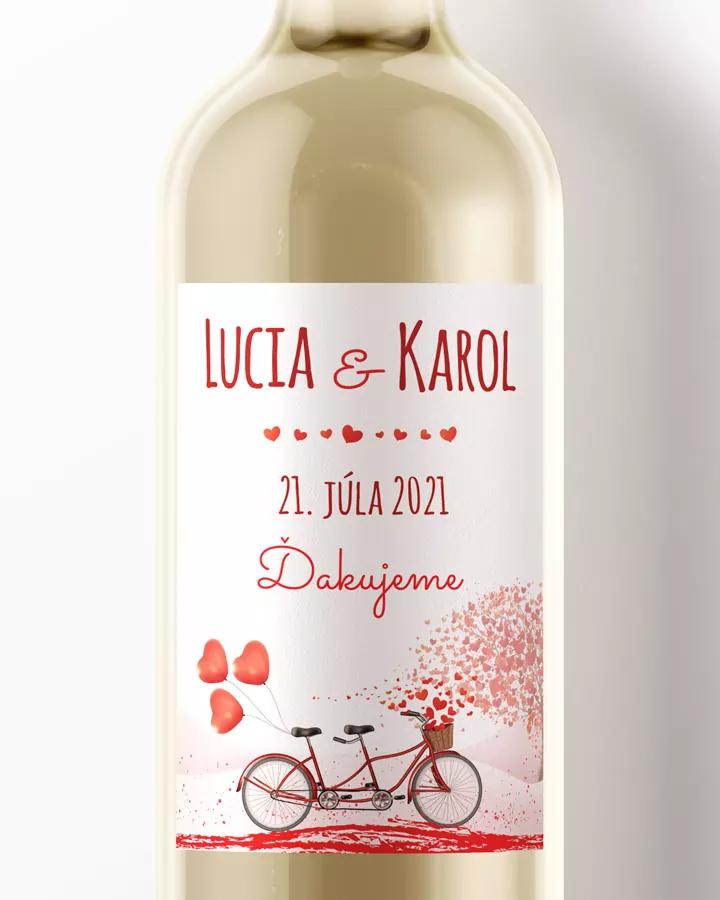 Svadobné etikety na víno / pálenku s motívom svadobný bicykel