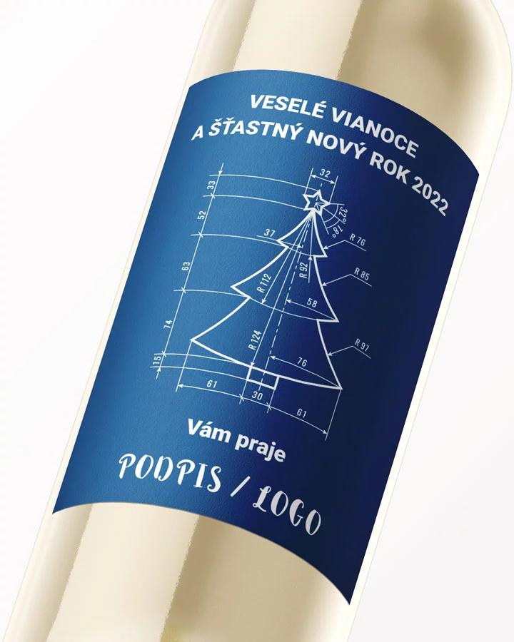 Vianočná etiketa na víno / pálenku - motív 23 (modrá) 2/3