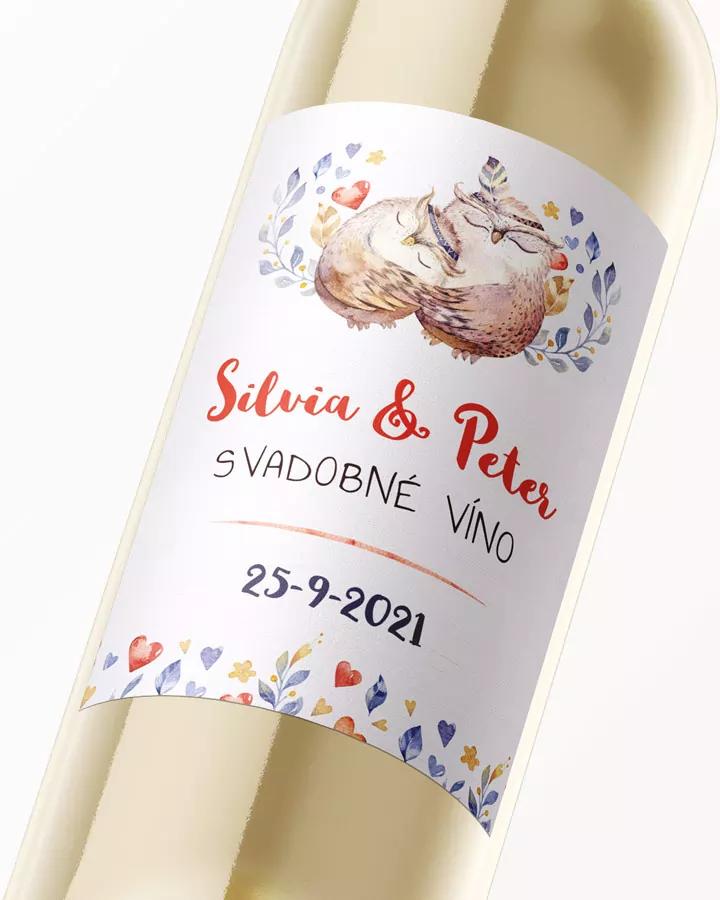 Svadobné etikety na víno / pálenku s motívom sovičiek 2/3
