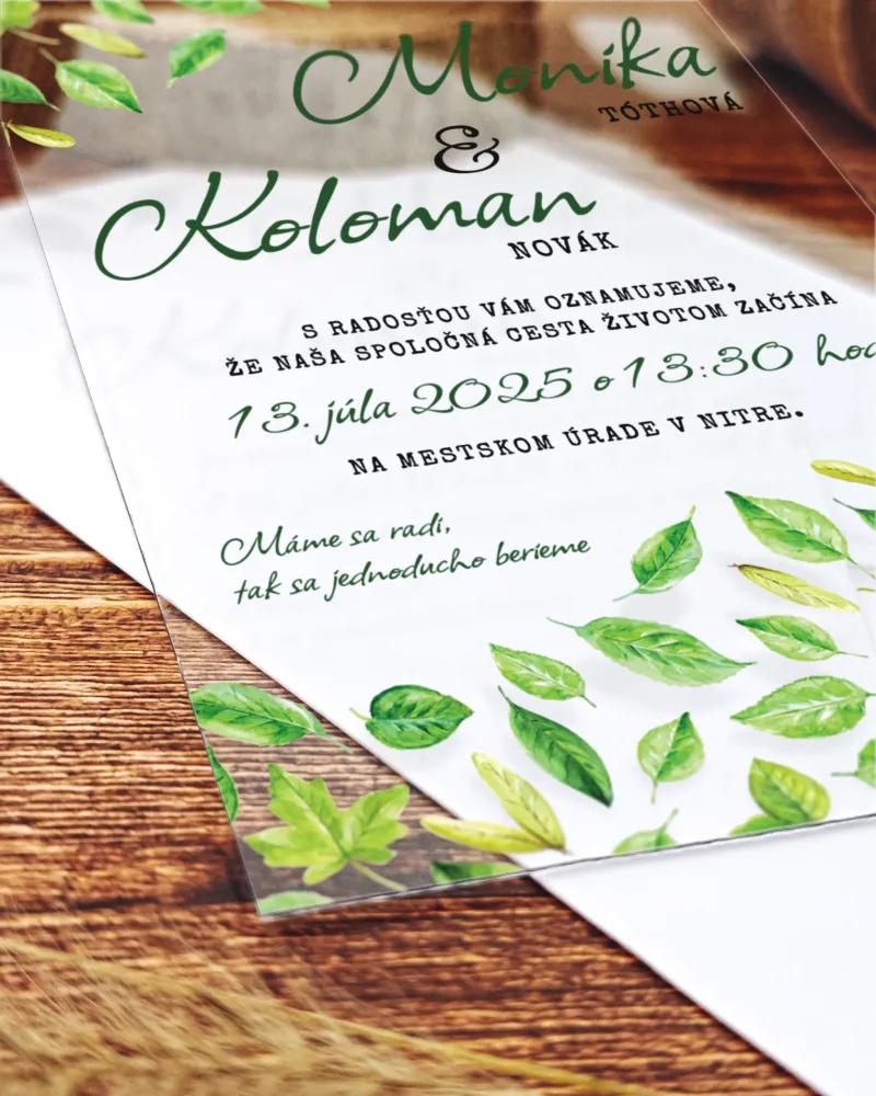 Transparentné svadobné oznámenia Svieže listy 01 1/2