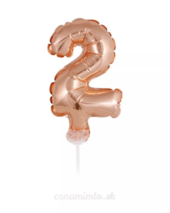 Zápich do torty balón číslo 2 ružovo zlatý 13 cm