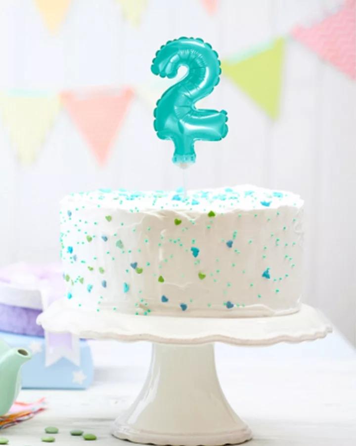 Zápich do torty balón číslo 2 svetlo modrý 13 cm 1/2
