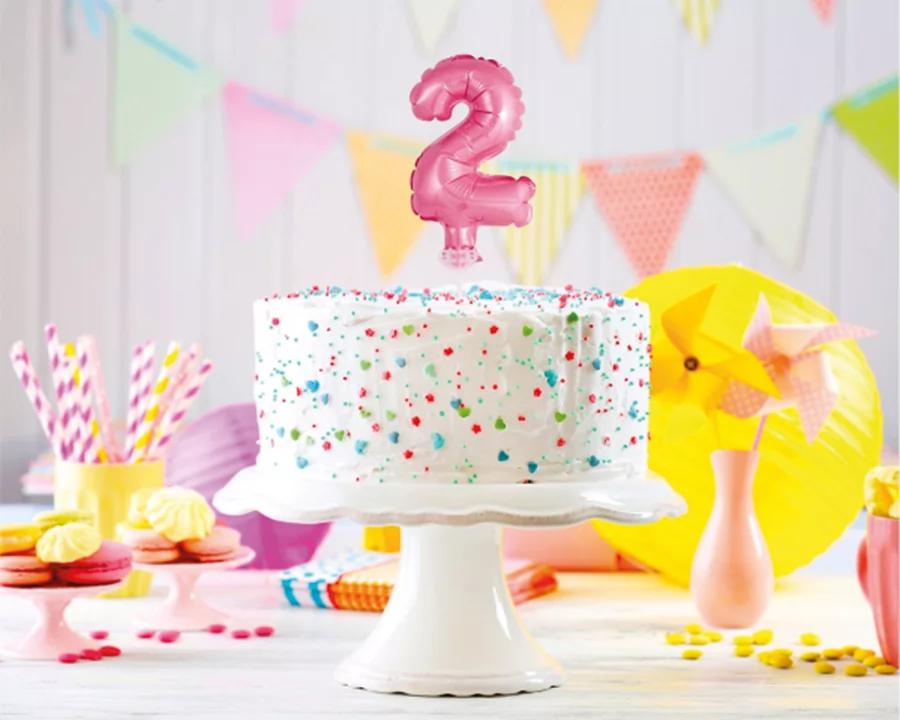 Zápich do torty balón číslo 2 svetlo ružový 13 cm 1/2