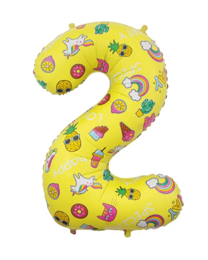 Balón číslo 2 žltý detský motív 78cm