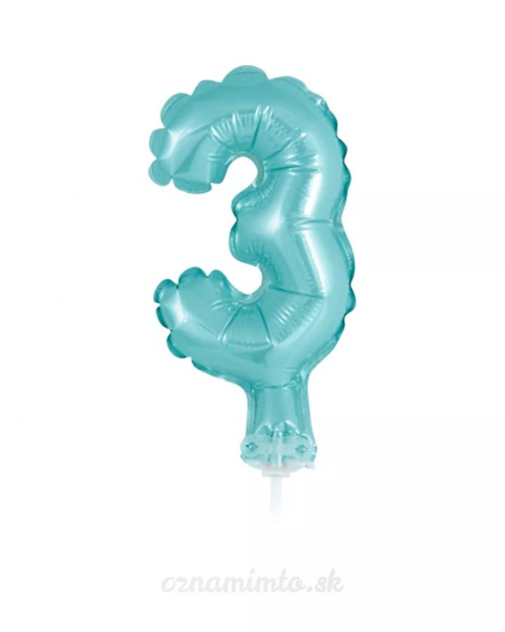 Zápich do torty balón číslo 3 svetlo modrý 13 cm