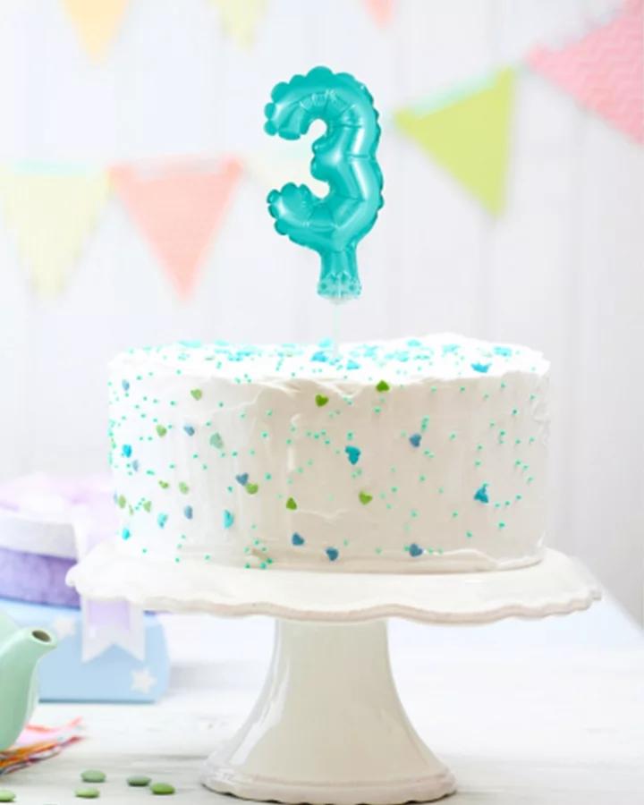 Zápich do torty balón číslo 3 svetlo modrý 13 cm 1/2