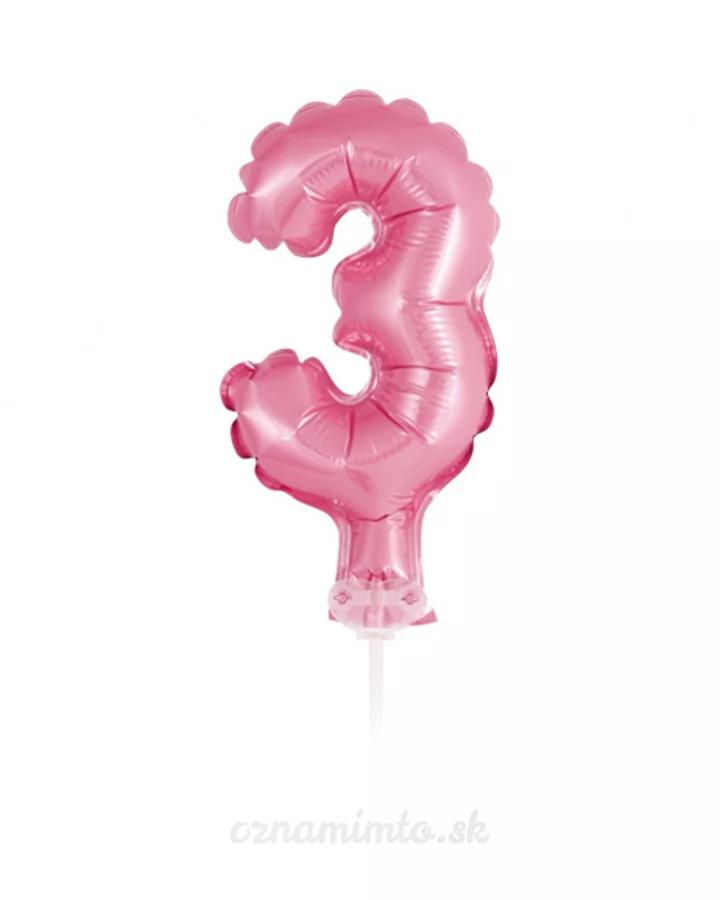 Zápich do torty balón číslo 3 svetlo ružový 13 cm
