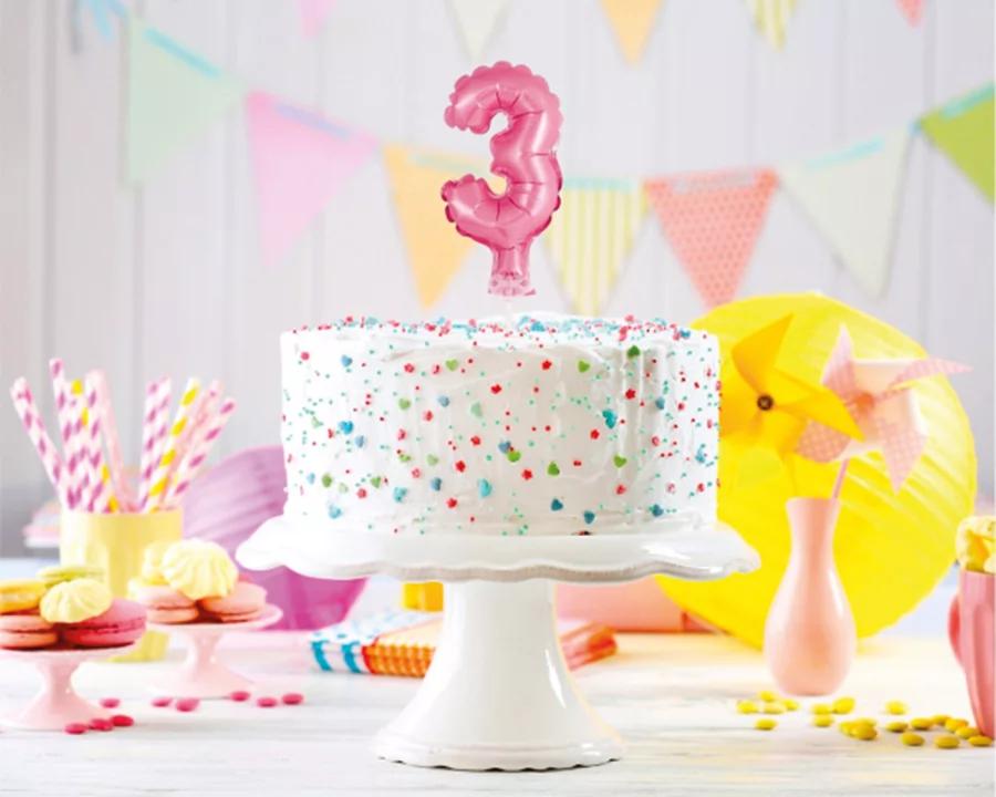 Zápich do torty balón číslo 3 svetlo ružový 13 cm 1/2